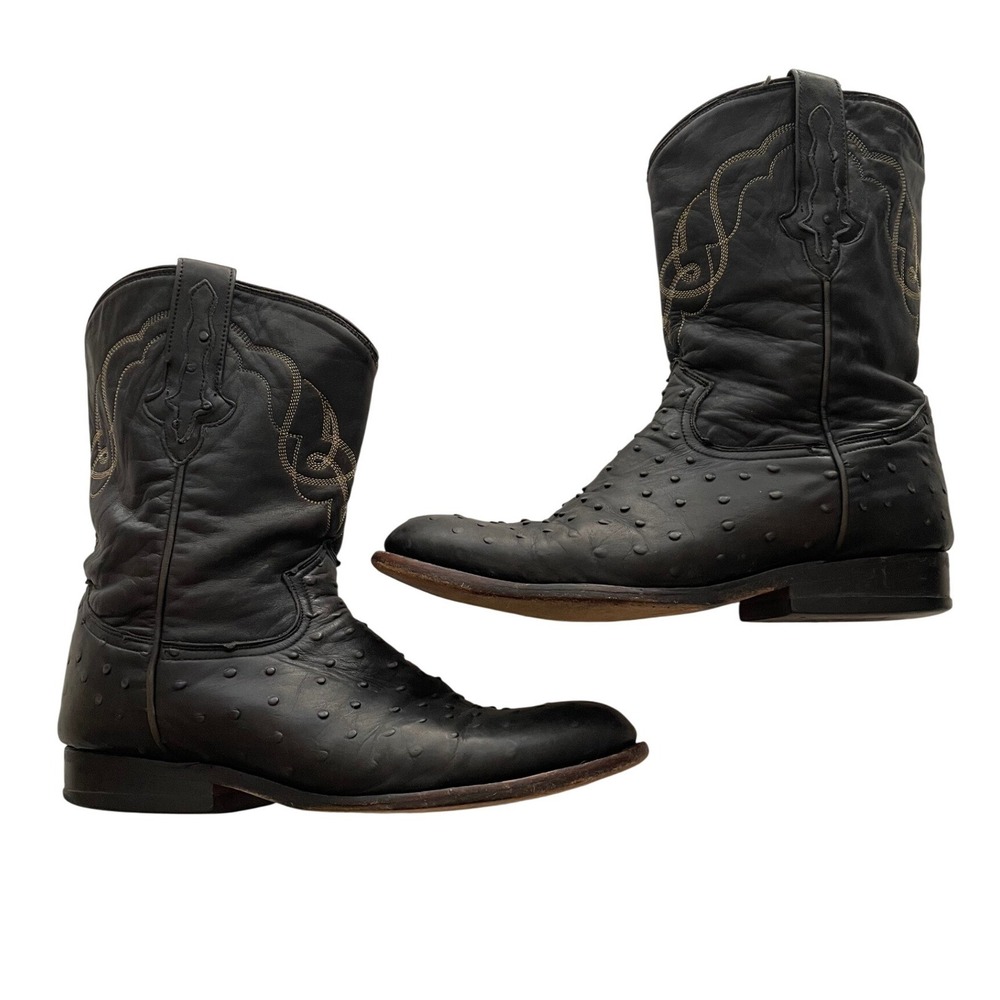 Rudel Rogers Black Ostrich Leather Western Cowboy Boots 8.5E Western  Country